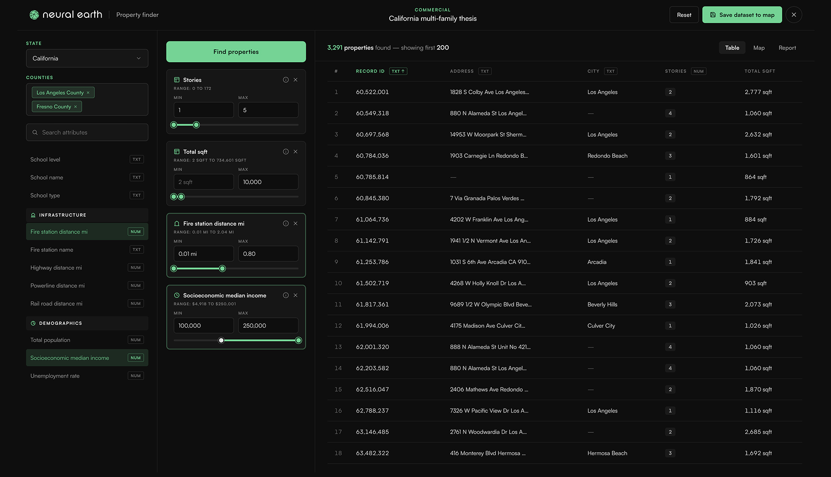 Compass interface highlighting untapped geographies where matching properties exist